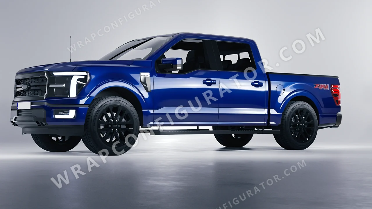 Blue Ford F-150 Lariat 2024 wrapped in 3M Gloss Boat Blue G127