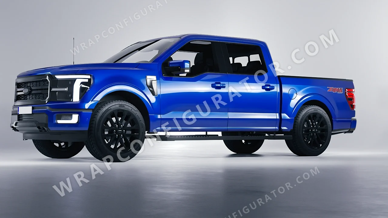 Blue Ford F-150 Lariat 2024 wrapped in 3M Gloss Intense Blue G47