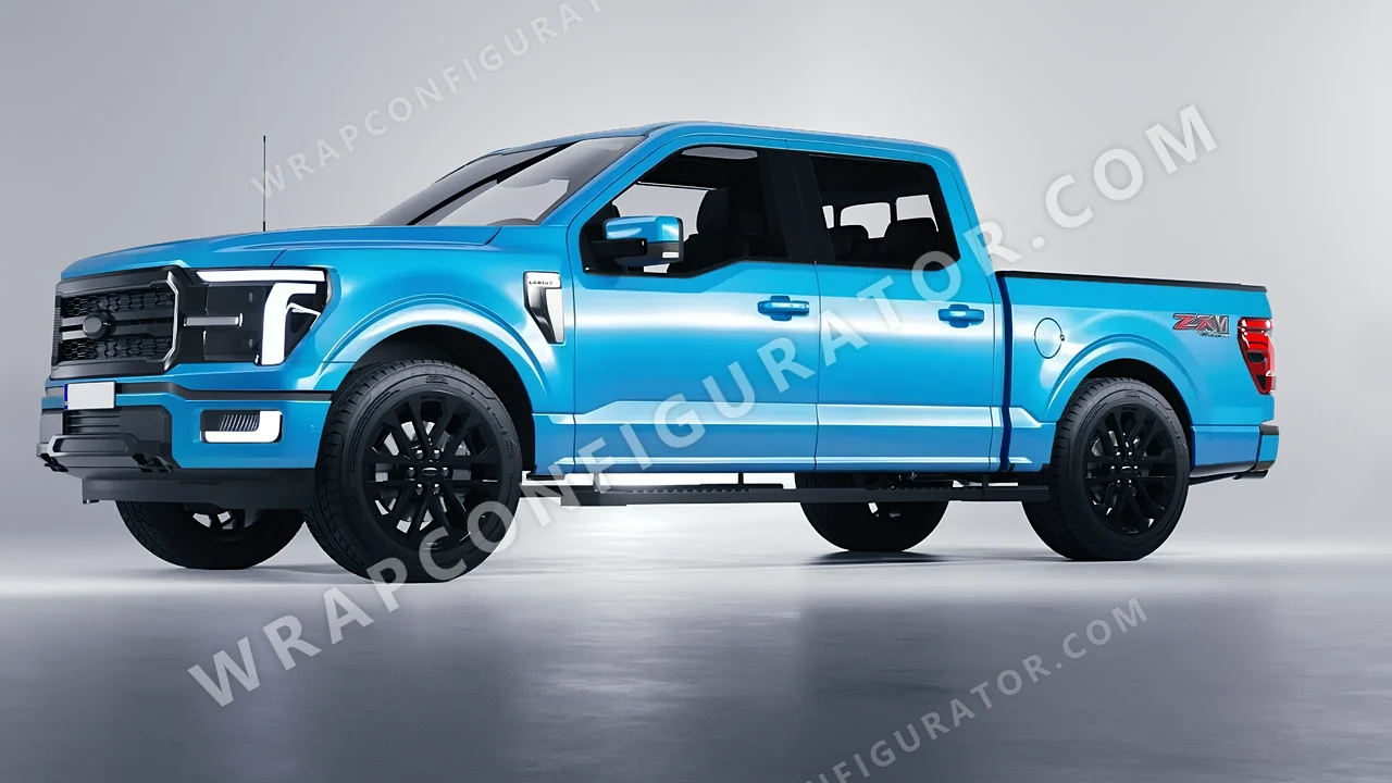 Blue Ford F-150 Lariat 2024 wrapped in 3M Gloss Sky Blue G77