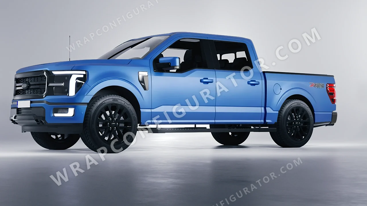 Blue Ford F-150 Lariat 2024 wrapped in 3M Matte Blue Metallic M227