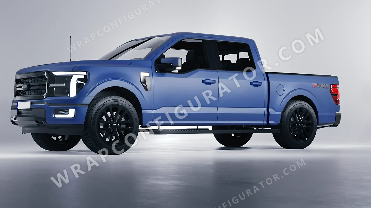 Blue Ford F-150 Lariat 2024 wrapped in 3M Matte Slate Blue Metallic M217