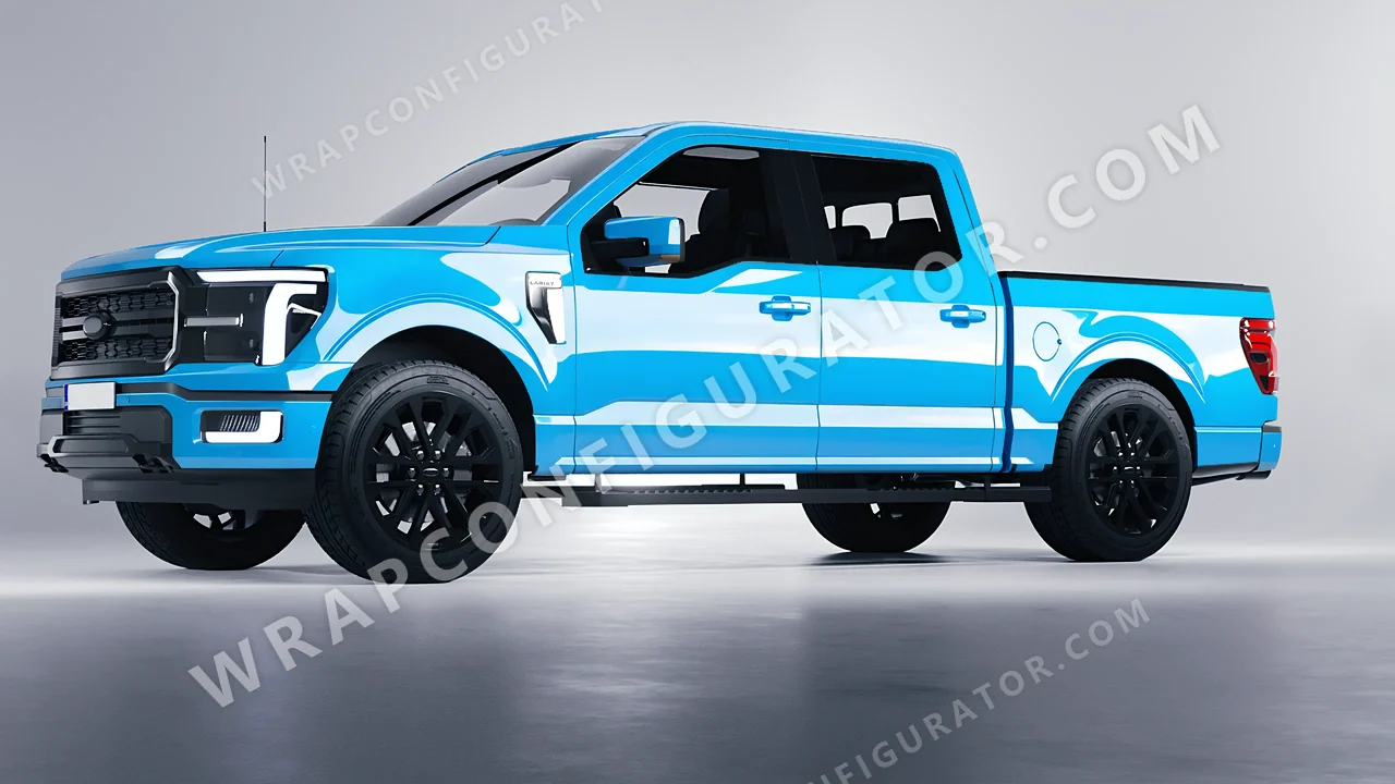 Blue Ford F-150 Lariat 2024 wrapped in 3M Sky Blue HG77