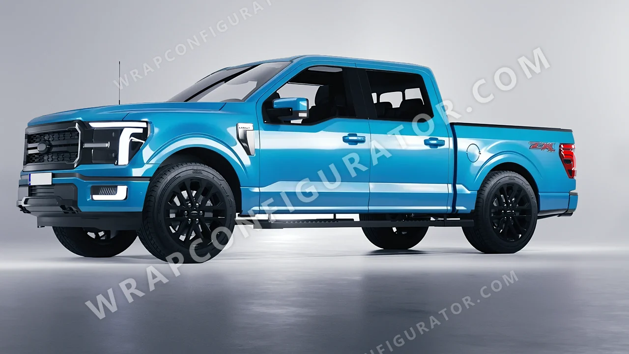 Blue Ford F-150 Lariat 2024 wrapped in Avery Dennison Aqua Blue SW900-636-O