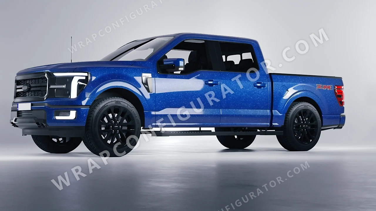 Blue Ford F-150 Lariat 2024 wrapped in Avery Dennison Blue SW900-676-D