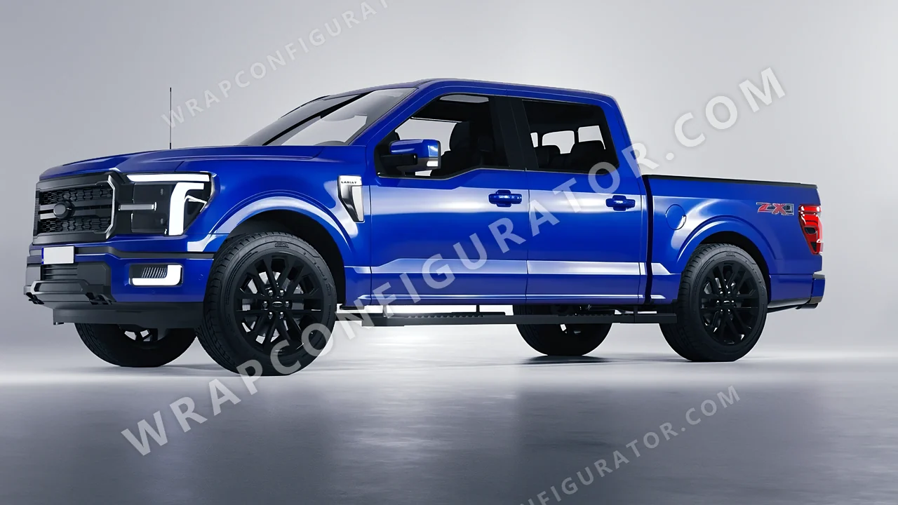Blue Ford F-150 Lariat 2024 wrapped in Avery Dennison Blue SW900-677-O