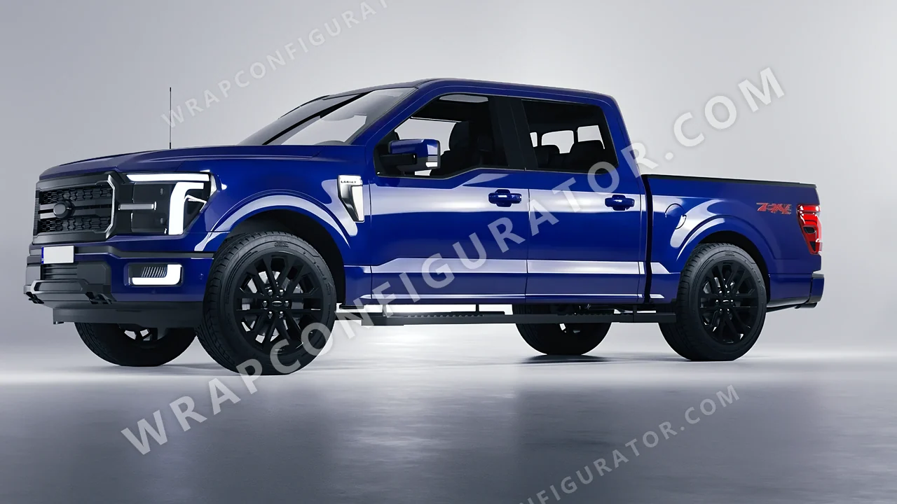 Blue Ford F-150 Lariat 2024 wrapped in Avery Dennison Dark Blue SW900-681-O