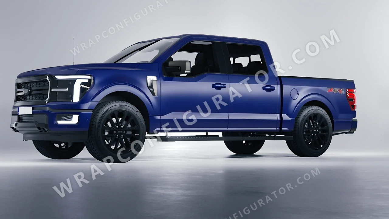 Blue Ford F-150 Lariat 2024 wrapped in Avery Dennison Dark Blue SW900-682-O