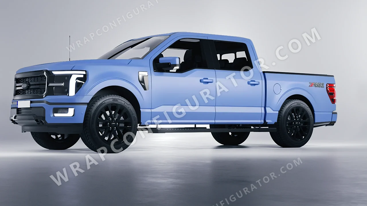 Blue Ford F-150 Lariat 2024 wrapped in Avery Dennison Dreamline Blue SW900-616-O