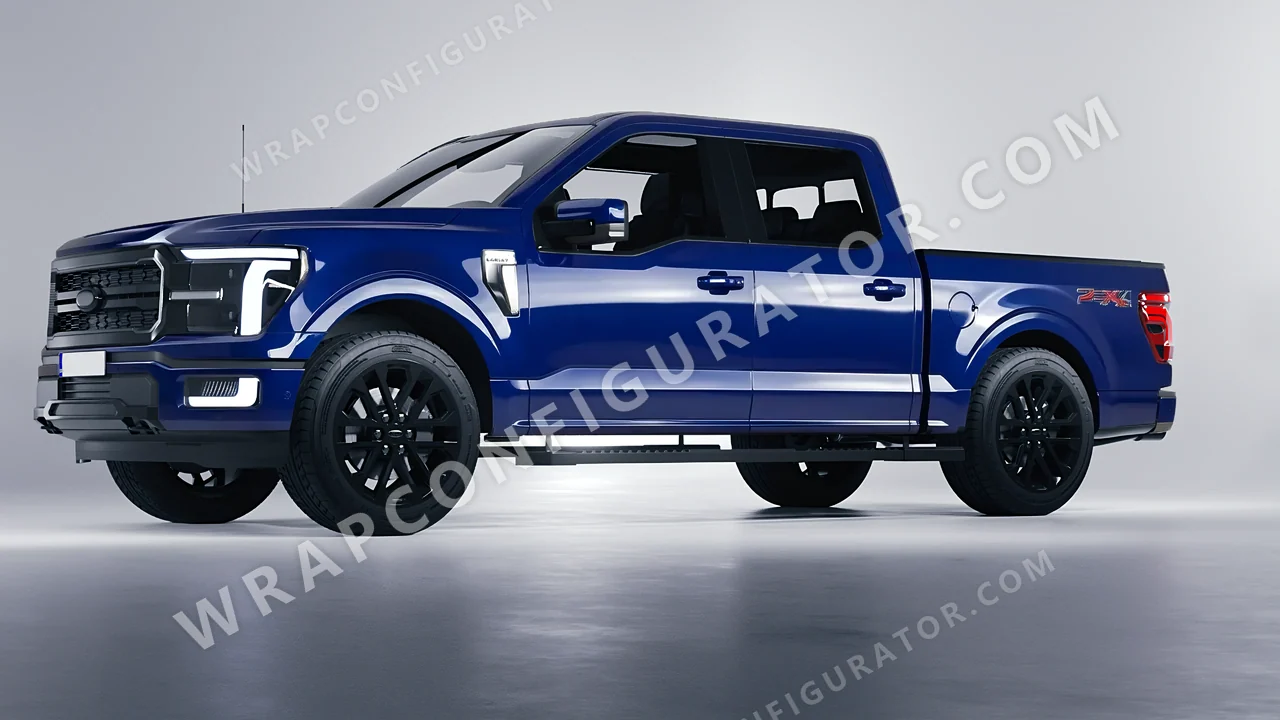 Blue Ford F-150 Lariat 2024 wrapped in Avery Dennison Indigo Blue SW900-699-O