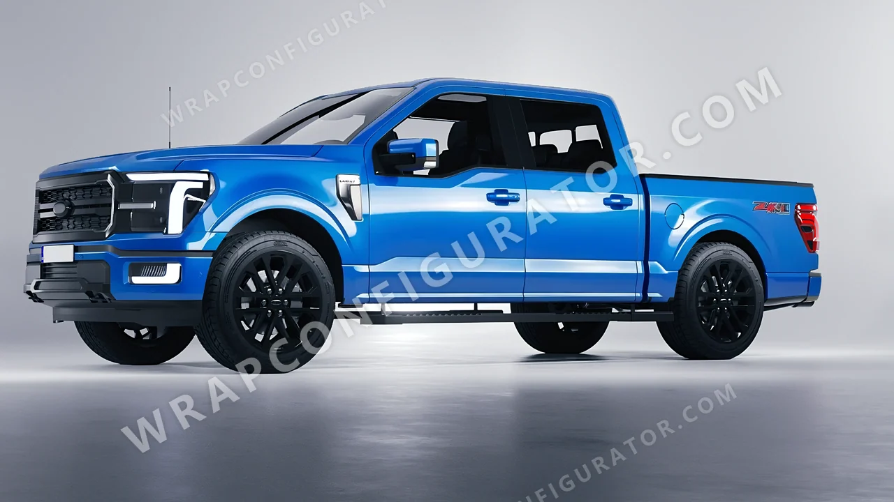 Blue Ford F-150 Lariat 2024 wrapped in Avery Dennison Light Blue SW900-632-O