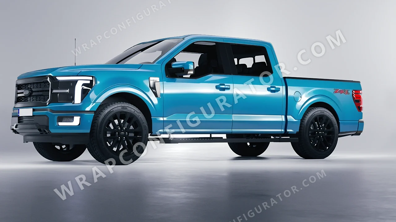 Blue Ford F-150 Lariat 2024 wrapped in Avery Dennison Park Avenue Blue SW900-703-O