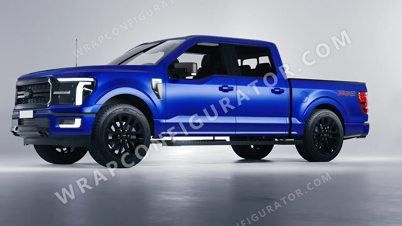 Blue Ford F-150 Lariat 2024 wrapped in Avery Dennison Satin Wave Blue SW900-629-S
