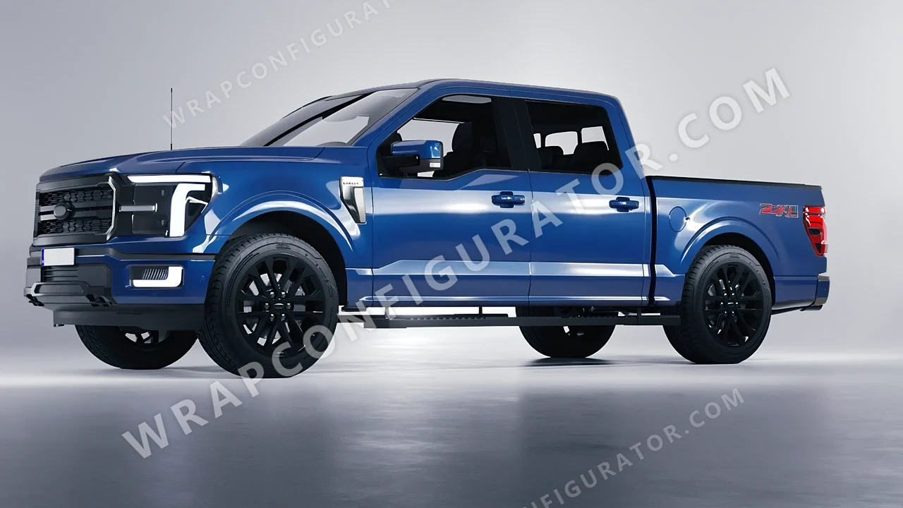 Blue Ford F-150 Lariat 2024 wrapped in Avery Dennison Smoky Blue SW900-612-O