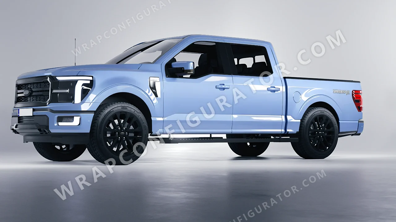 Blue Ford F-150 Lariat 2024 wrapped in Colourshield PPF by HyperPro Baby Blue HGM67-P