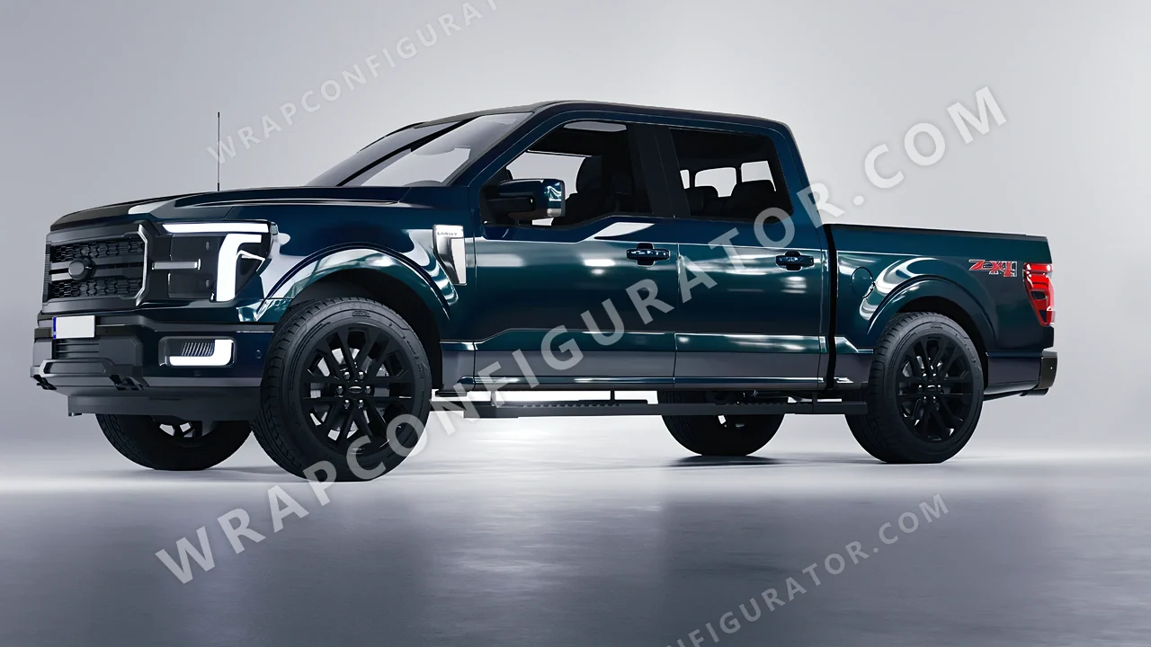 Blue Ford F-150 Lariat 2024 wrapped in Colourshield PPF by HyperPro Petrol Blue HGF108-P