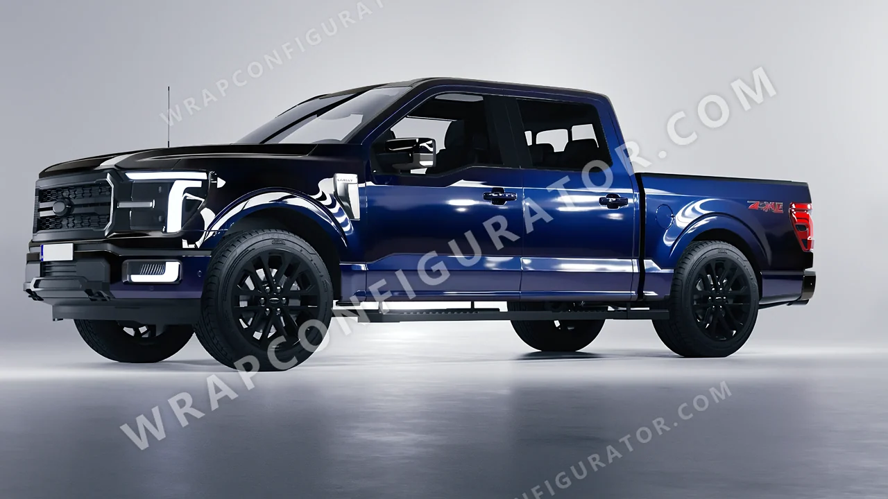 Blue Ford F-150 Lariat 2024 wrapped in Inozetek Dynamic PPF Black Blue DPPF925