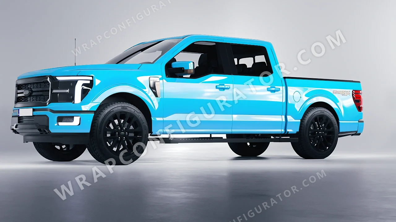Blue Ford F-150 Lariat 2024 wrapped in Inozetek Dynamic PPF Coastal Blue DPPF913