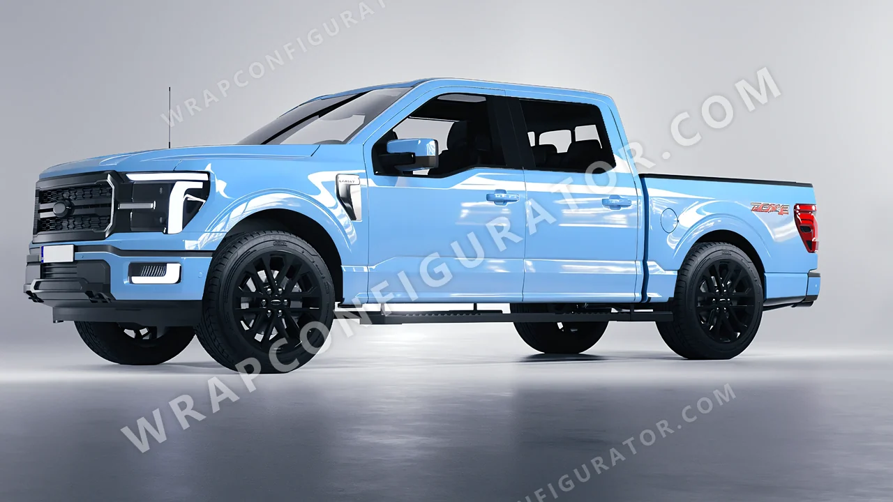 Blue Ford F-150 Lariat 2024 wrapped in Inozetek Dynamic PPF Pebble Blue DPPF923