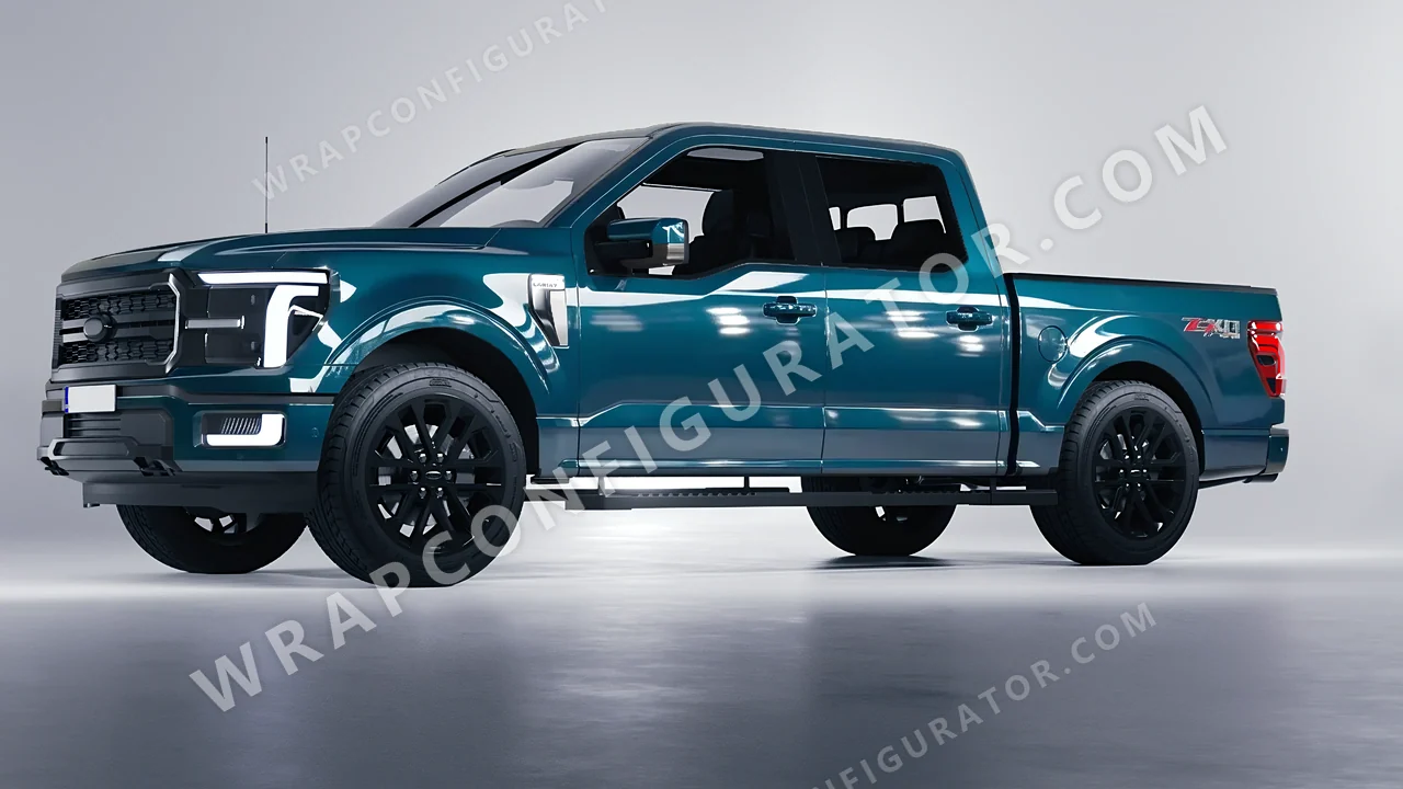 Blue Ford F-150 Lariat 2024 wrapped in Inozetek Dynamic PPF Petrol Blue DPPF705