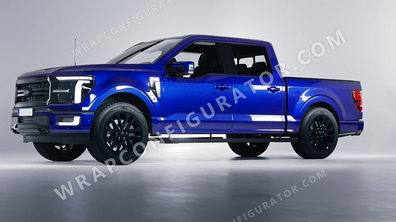 Blue Ford F-150 Lariat 2024 wrapped in Inozetek Dynamic PPF Royal Blue DPPF712