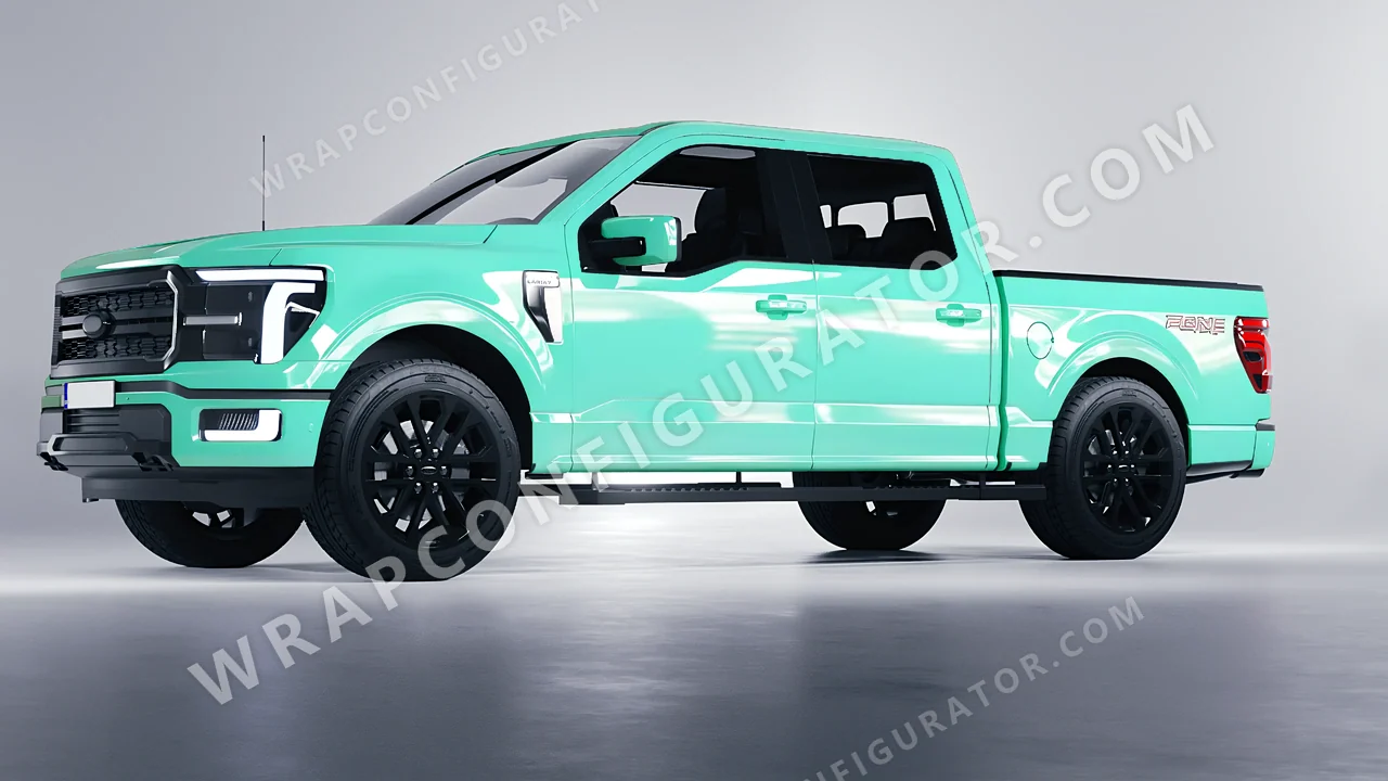 Blue Ford F-150 Lariat 2024 wrapped in Inozetek Dynamic PPF Tiffany Blue DPPF935
