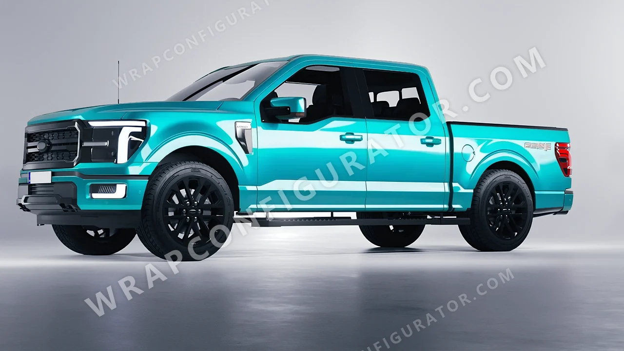 Blue Ford F-150 Lariat 2024 wrapped in Inozetek Dynamic PPF Turquoise Blue DPPF936
