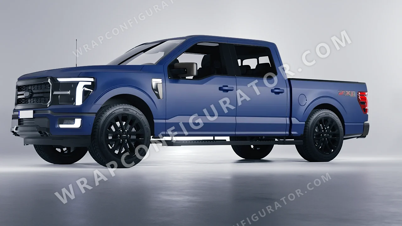 Blue Ford F-150 Lariat 2024 wrapped in KPMF Absolute Matt Quantum Blue K75802