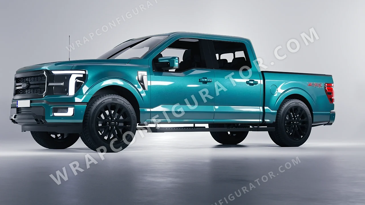 Blue Ford F-150 Lariat 2024 wrapped in KPMF Dynamic Teal K75455