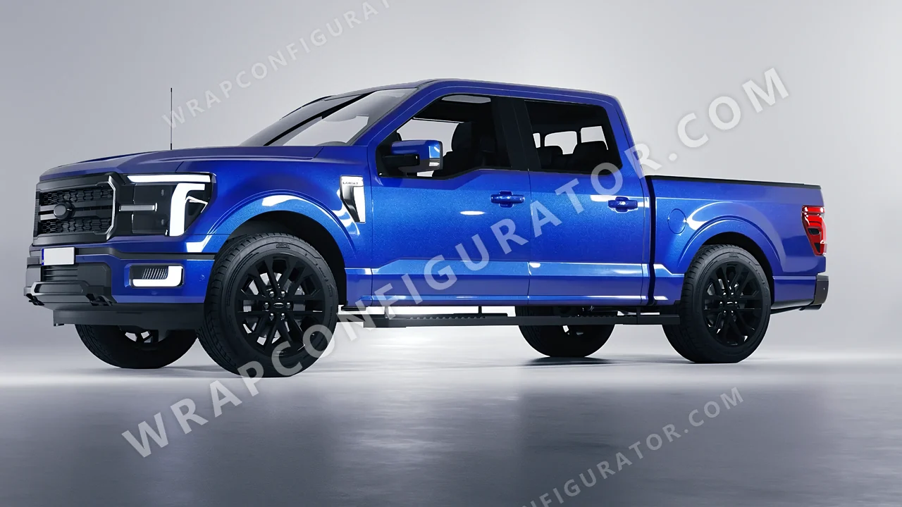 Blue Ford F-150 Lariat 2024 wrapped in KPMF Indulgent Blue K75405
