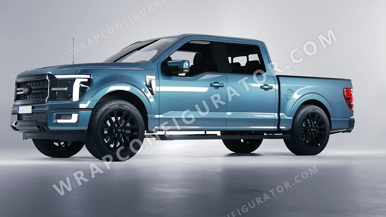 Blue Ford F-150 Lariat 2024 wrapped in ORACAL Ballistic Blue 970RA-571G