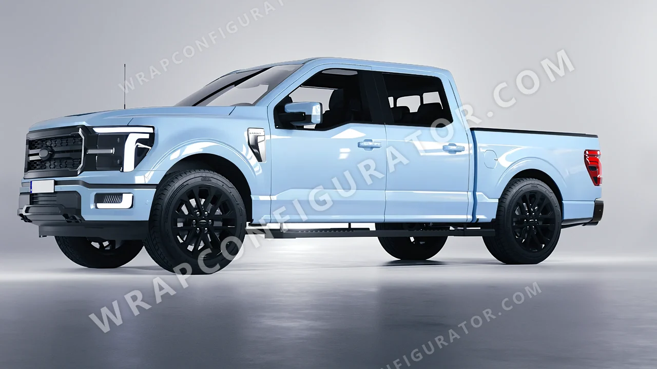 Blue Ford F-150 Lariat 2024 wrapped in ORACAL Dove Blue 970RA-195G
