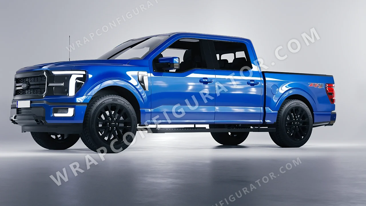 Blue Ford F-150 Lariat 2024 wrapped in ORACAL Fjord Blue 970RA-547G