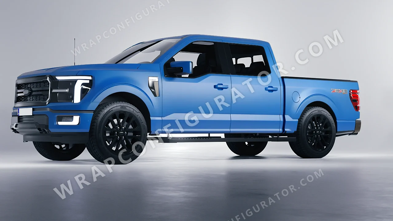 Blue Ford F-150 Lariat 2024 wrapped in ORACAL Fjord Blue 970RA-547M