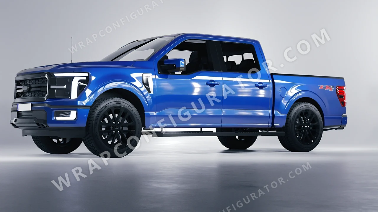 Blue Ford F-150 Lariat 2024 wrapped in ORACAL Glacier Blue 970RA-555G