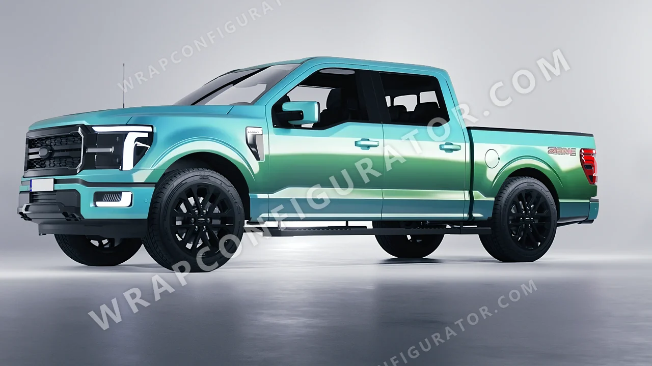 Blue Ford F-150 Lariat 2024 wrapped in ORACAL Gloss Aquamarine 970RA-318G