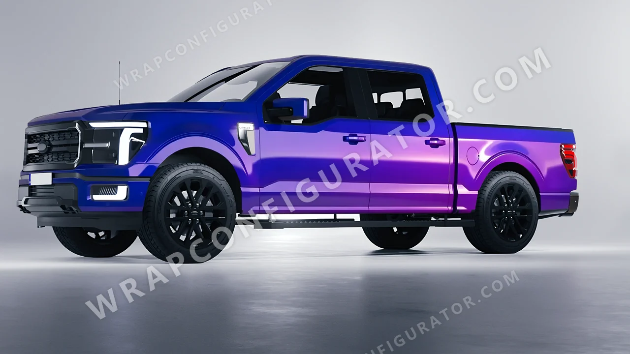 Blue Ford F-150 Lariat 2024 wrapped in ORACAL Gloss Ultramarine Violet 970RA-319G