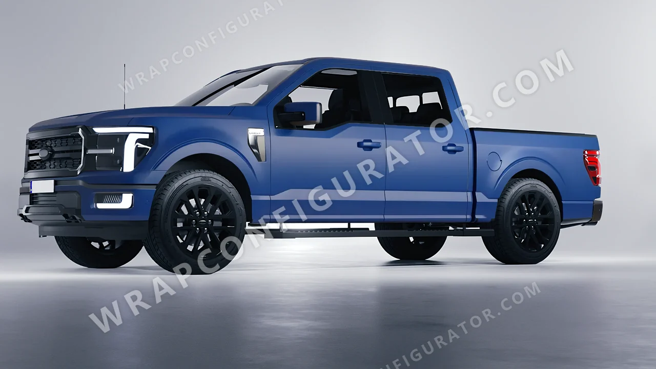 Blue Ford F-150 Lariat 2024 wrapped in ORACAL Indigo Blue 970RA-544M
