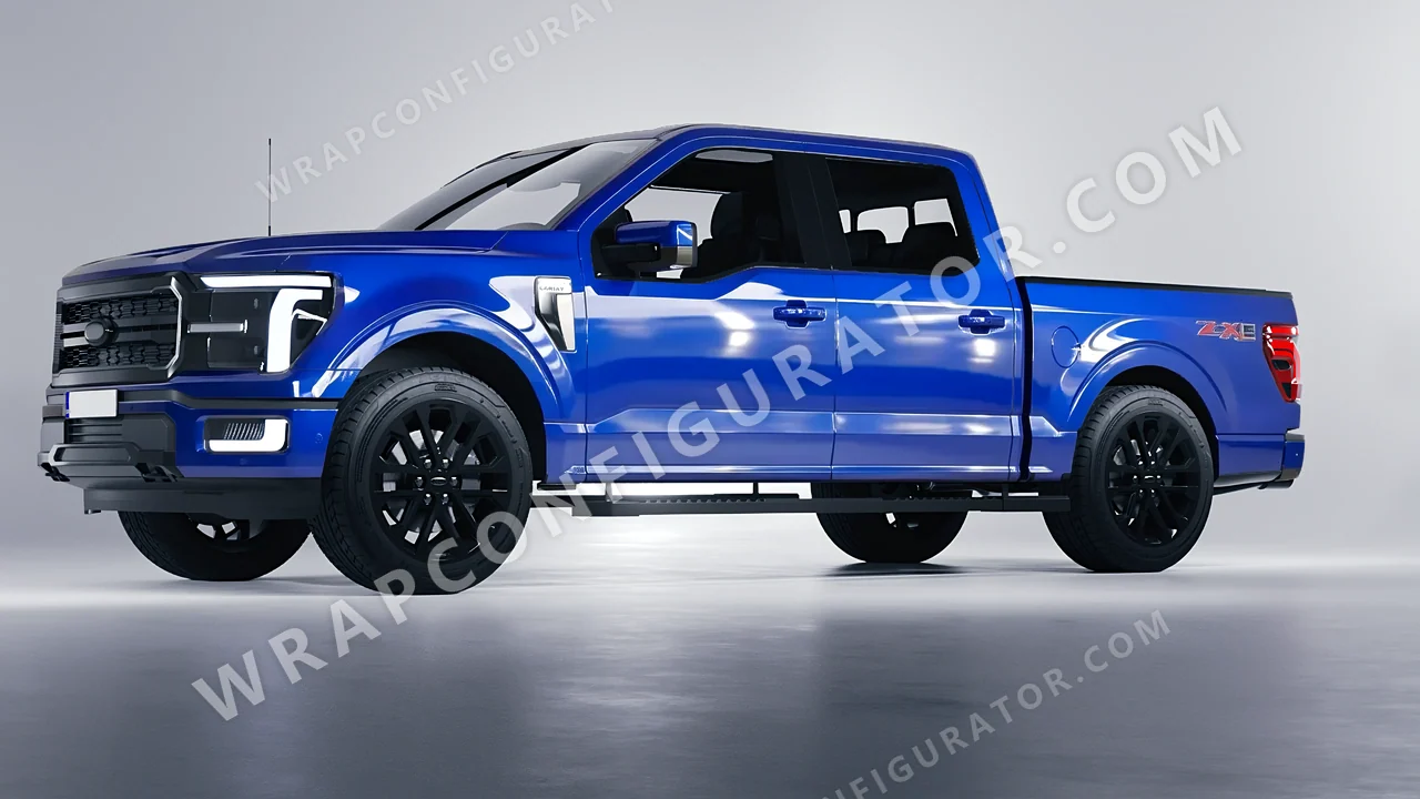 Blue Ford F-150 Lariat 2024 wrapped in ORACAL King Blue 970RA-049G