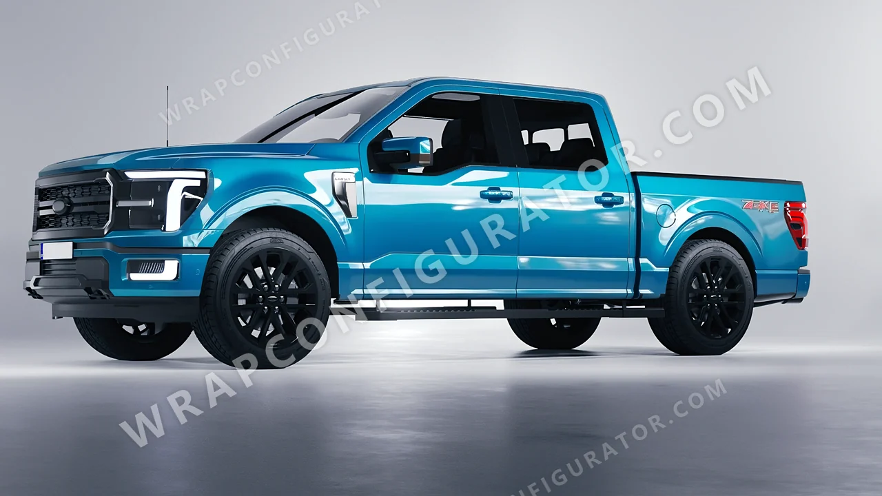 Blue Ford F-150 Lariat 2024 wrapped in ORACAL Lagoon 970RA-553G