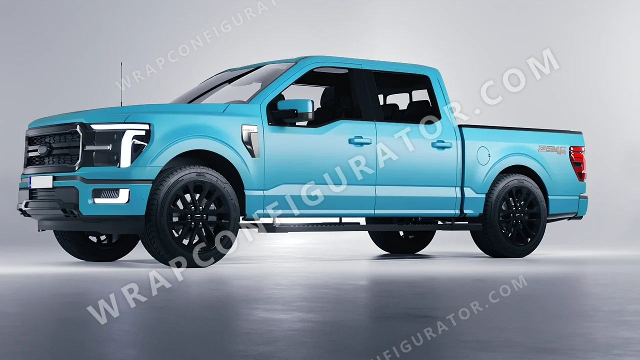 Blue Ford F-150 Lariat 2024 wrapped in ORACAL Lagoon 970RA-553M