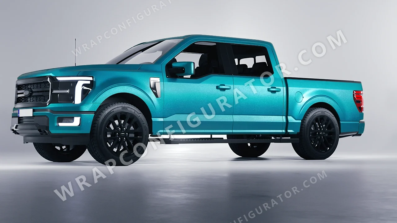 Blue Ford F-150 Lariat 2024 wrapped in ORACAL Matt Turbo Turquoise 970RA-182M