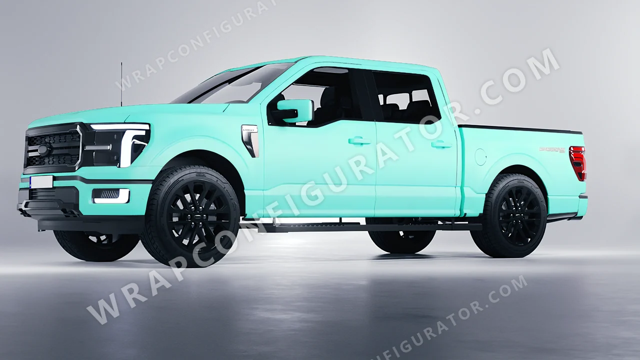 Blue Ford F-150 Lariat 2024 wrapped in ORACAL Mint 970RA-055M