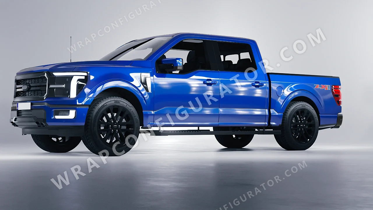 Blue Ford F-150 Lariat 2024 wrapped in ORACAL Sea Blue 970RA-509G