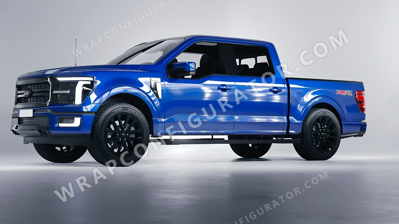 Blue Ford F-150 Lariat 2024 wrapped in ORACAL Traffic Blue 970RA-057G