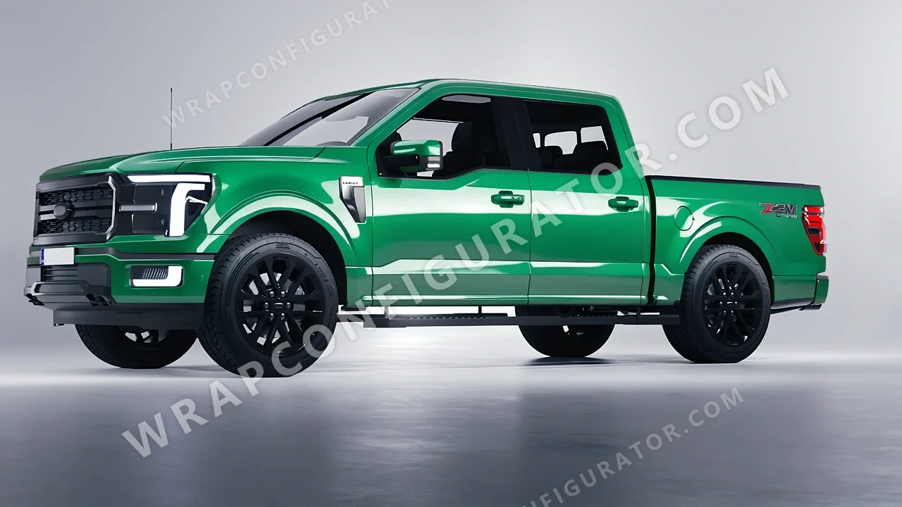 Green Ford F-150 Lariat 2024 wrapped in 3M Gloss Kelly Green G46