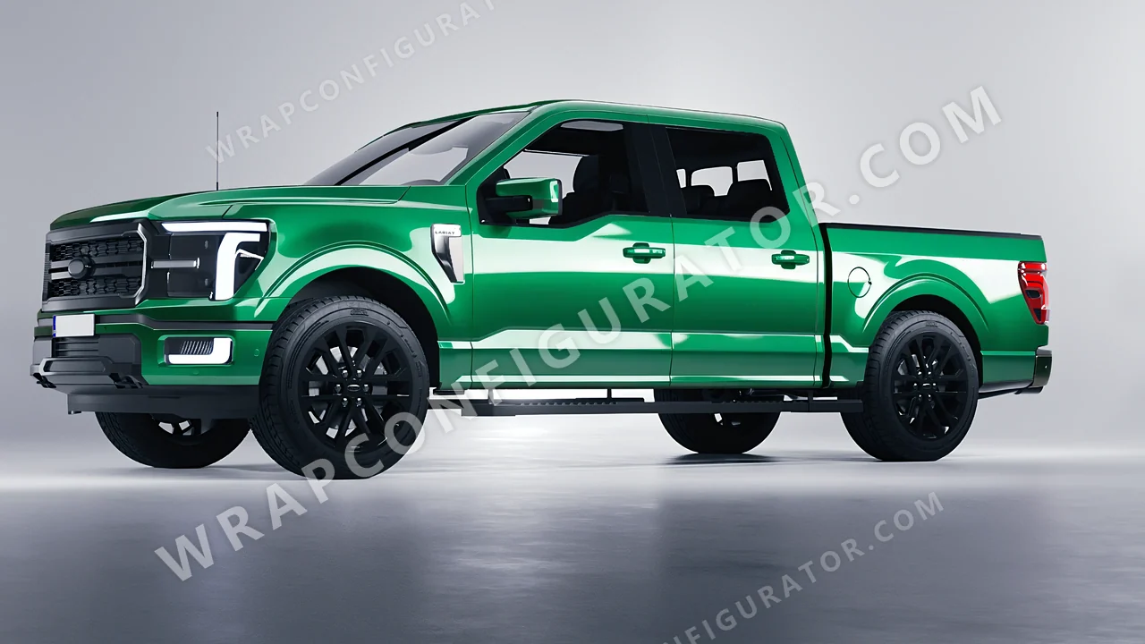 Green Ford F-150 Lariat 2024 wrapped in 3M Green Envy HG336