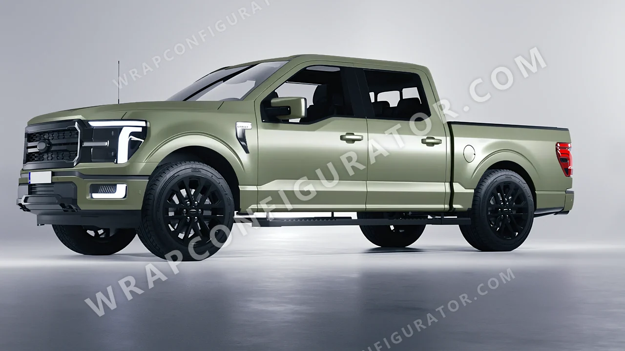 Green Ford F-150 Lariat 2024 wrapped in 3M Komodo Green S56