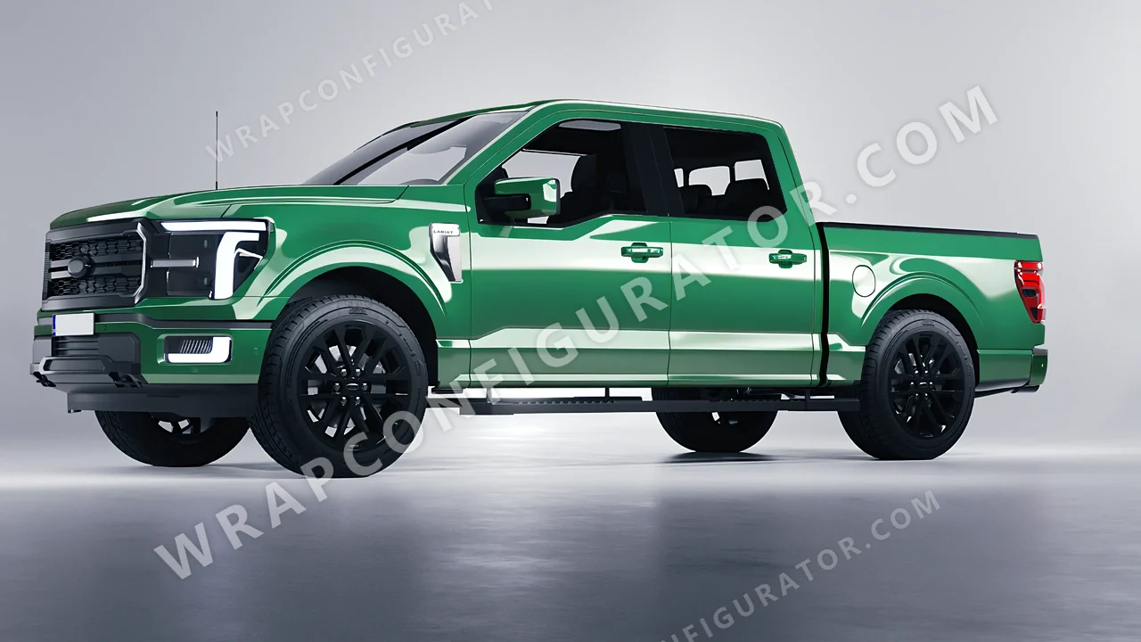 Green Ford F-150 Lariat 2024 wrapped in 3M Mantis Green HG36