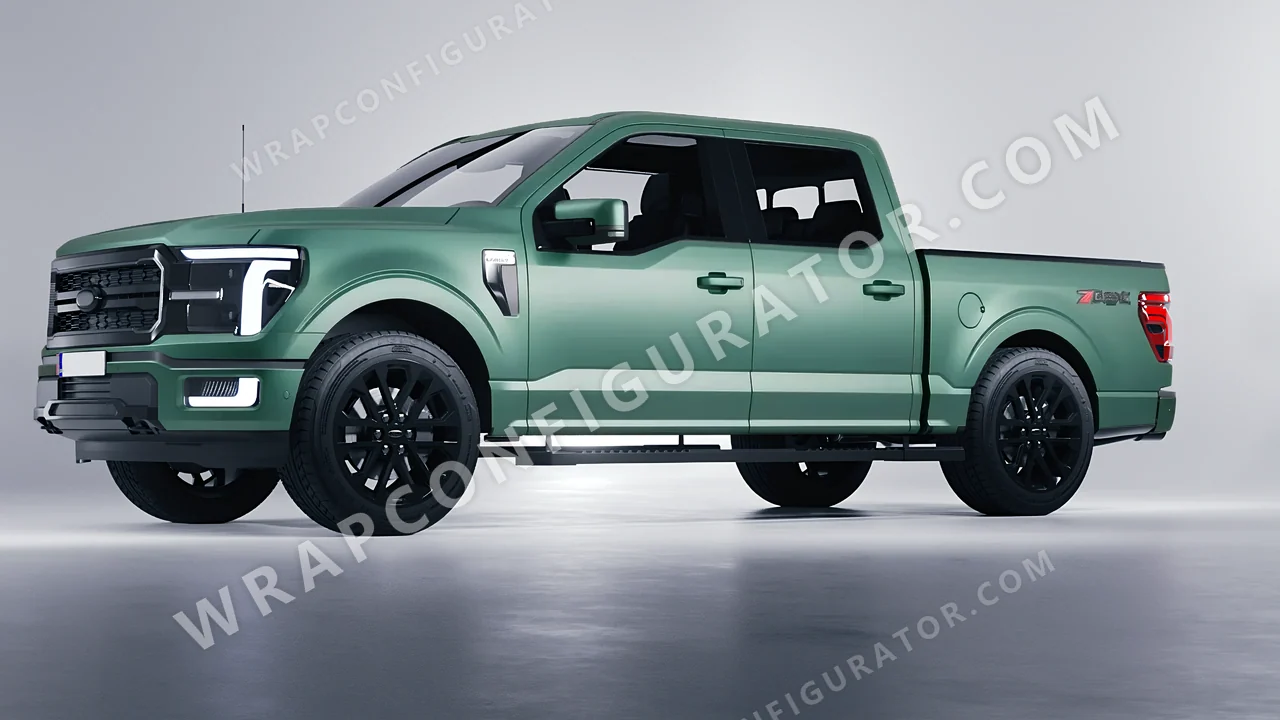 Green Ford F-150 Lariat 2024 wrapped in 3M Matte Pine Green Metallic M206
