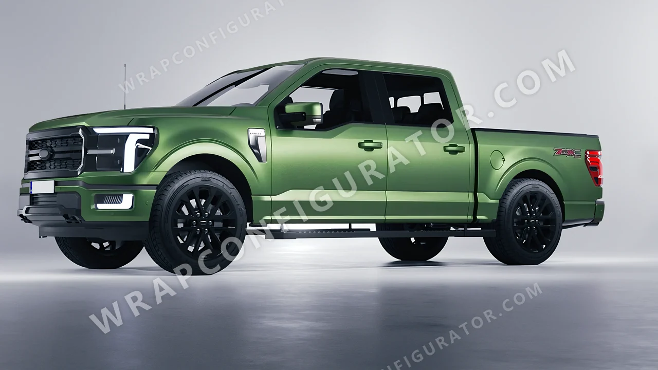 Green Ford F-150 Lariat 2024 wrapped in Avery Dennison Apple Green SW900-745-M